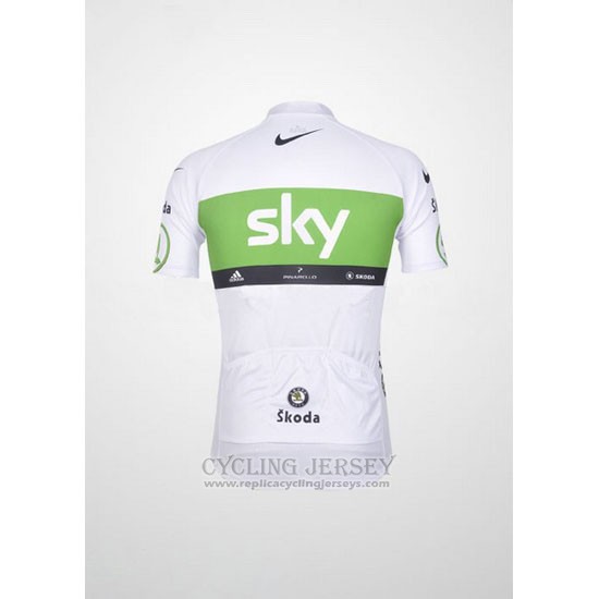 2012 Cycling Jersey Sky Lider White and Green Short Sleeve and Bib Short